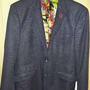 Au Noir Sports Coat Navy 40R Multicolor Lining. EUC.